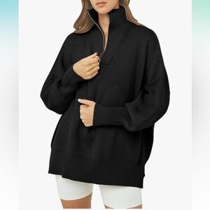 Women’s Oversized Slouchy Quarter Zip Sweater in Black size large